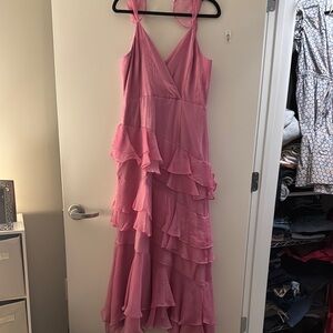 Elegant Pink Ruffled Women's Dress